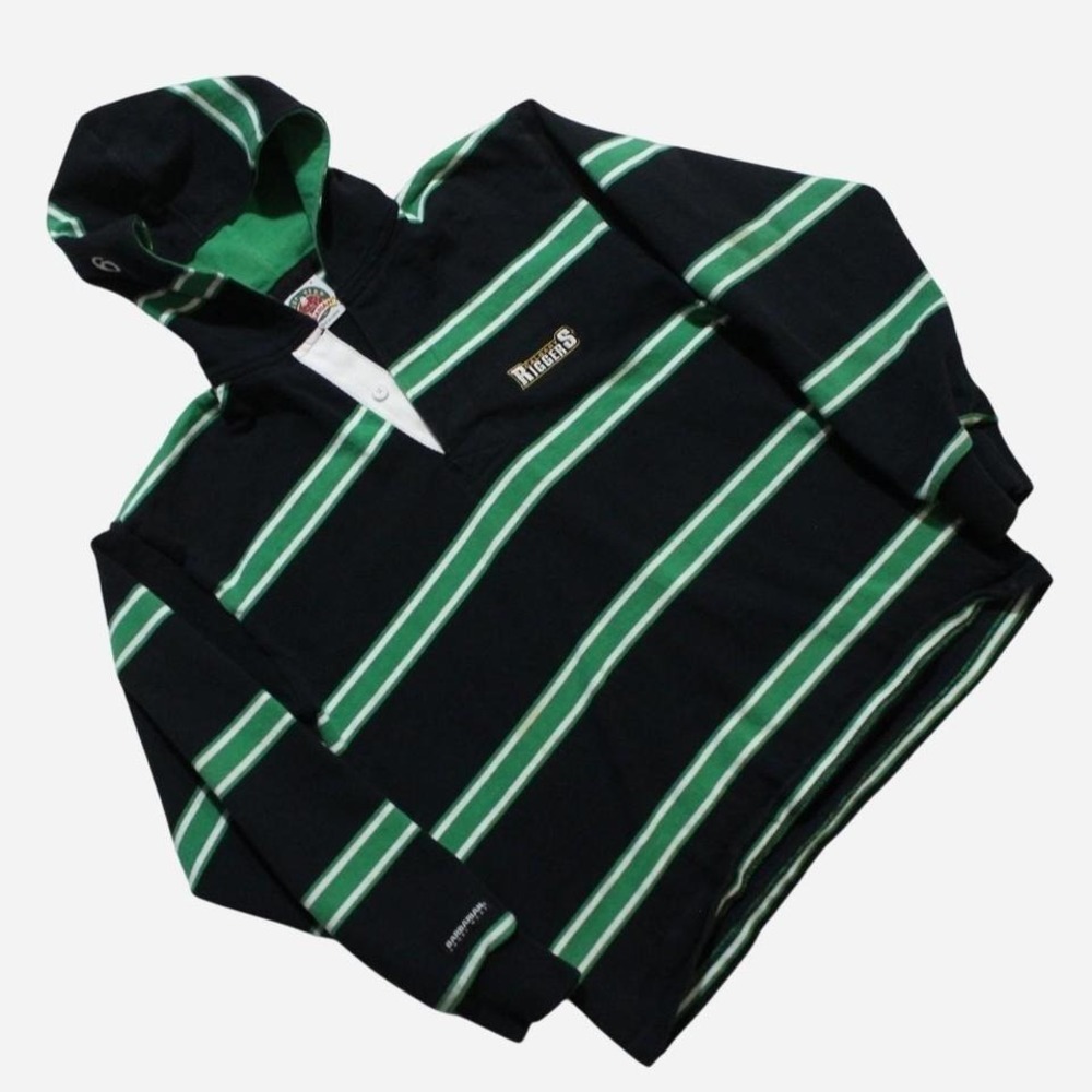 Mens Vintage Y2K Striped Preppy Skater Heavyweight Rugby Hoodie